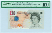 GREAT BRITAIN: 10 Pounds [2000 (ND 2004)] in brown, orange and multicolor. Queen Elizabeth II at right on face. S/N: "EC31 702966". WMK: Queen Elizabe...