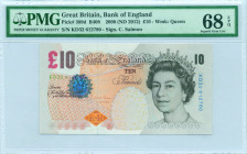 GREAT BRITAIN: 10 Pounds [2000 (ND 2012)] in brown, orange and multicolor. Queen Elizabeth II at right on face. S/N: "KD32 612780". WMK: Queen Elizabe...