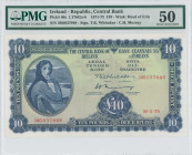 IRELAND REPUBLIC: 10 Pounds (10.2.1975) in blue on multicolor unpt. Lady Hazel Lavery in Irish national costume with chin resting on her hand and lean...