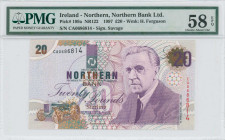NORTHERN IRELAND: 20 Pounds (24.2.1997) in purple and dark brown on multicolor unpt. H Ferguson at right on face. S/N: "CA 0686814". WMK: Ferguson. Si...