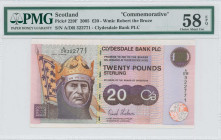 SCOTLAND: 20 Pounds (2005) commemorative issue by Clydesdale Bank PLC in purple, dark brown and deep orange on multicolor unpt. Robert the Bruce at le...