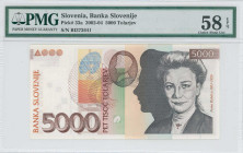 SLOVENIA: 5000 Tolarjev (15.1.2002) in multicolor. I Kobilika at right on face. S/N: "BI 372641". WMK: Kobilca. Printed by (TDLR). Inside holder by PM...