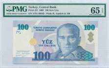 TURKEY: 100 new Lira (2005) in blue. President Kemal Ataturk at center-right on face. S/N: "A70 149943". WMK: K Ataturk (type A) & value "100". Inside...