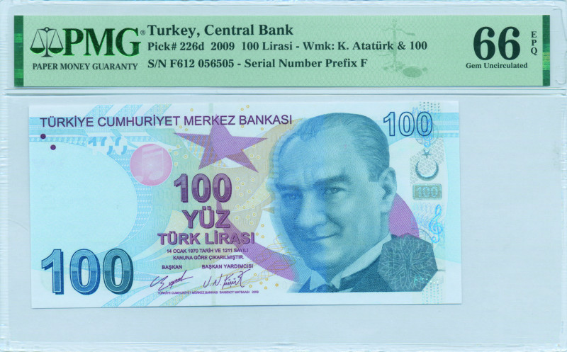 TURKEY: 100 Lira (ND 2009) in light blue and rose unpt. Kemal Ataturk at right o...