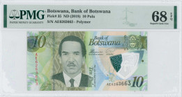 BOTSWANA: Lot of 2 banknotes composed of 2x 10 Pula (ND 2018) in light green, dark green and tan. President Seretse Khama Ian Khama at left center on ...