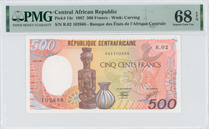 CENTRAL AFRICAN REPUBLIC: 500 Francs (1.1.1987) in brown on orange and multicolo...