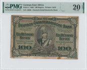 GERMAN EAST AFRICA: 100 Rupien (15.6.1905) in black on green unpt. Portrait of Kaiser Wilhelm II in cavalry uniform at center on face. S/N: "16826". T...