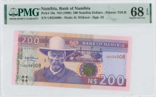 NAMIBIA: 200 Namibia Dollars (ND 1996) in purple and violet on multicolor unpt. Captain Witbooi at left center on face. S/N: "U0254008". WMK: Witbooi....