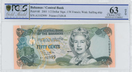 BAHAMAS: Lot composed of 2x 1/2 Dollar (2001). Slate blue and green on tan and multicolor unpt. Queen Elizabeth II at right, baskets at left on face. ...