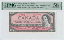 CANADA: 1000 Dollars (1954 / ND 1973-1984) in black on rose unpt. Queen Elizabeth II at right with hair in modified style on face. S/N: "A/K 1670982"....