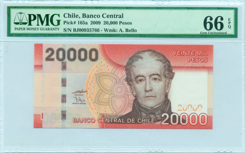 CHILE: 20000 Pesos (2009) in brown and orange. Andres Bello at right on face. S/...