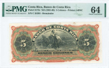 COSTA RICA: Remainder of 5 Colones (ND 1901-08) in black on red, brown and green unpt. Seated woman with farm and factory behind at center on face. S/...