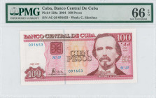CUBA: 100 Pesos (2004) in multicolor. Carlos Manuel de Cespedes at right on face. S/N: "AC-20 091653". WMK: Celia Sanchez Manduley. Printed by (IDS). ...