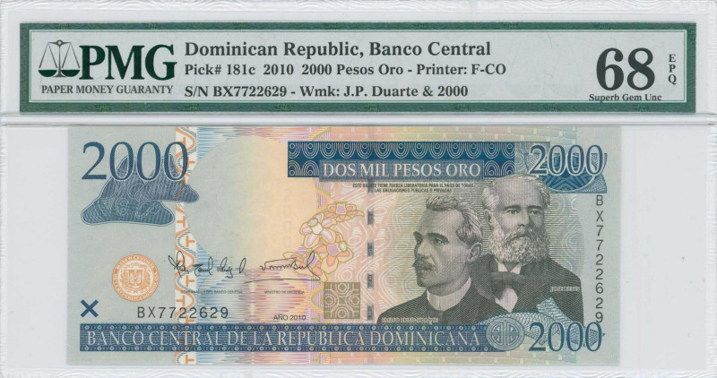 DOMINICAN REPUBLIC: 2000 Pesos Oro (2010) in black and blue on multicolor unpt. ...