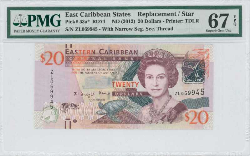 EAST CARIBBEAN STATES: Replacement of 20 Dollars (ND 2012) in purple and slate b...