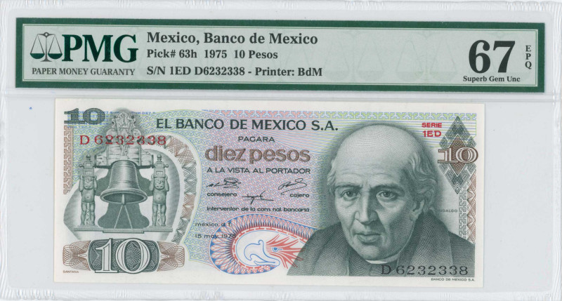 MEXICO: 10 Pesos (15.05.1975) in dark green on multicolor unpt. Bell at left, M ...