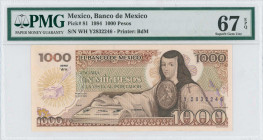 MEXICO: 1000 Pesos (30.10.1984) in dark brown and brown on multicolor unpt. Juana de Asbaje at center-right on face. S/N: "WH Y2832246". WMK: Juana de...