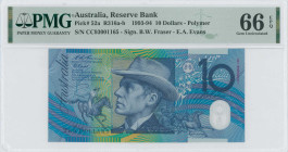 AUSTRALIA: 10 Dollars (1993) in dark blue and purple on multicolor unpt. Man on horseback at left on face. S/N: "CC 93001165". Signatures by Fraser & ...