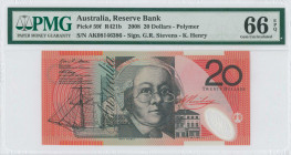 AUSTRALIA: 20 Dollars (2008) in black and red on orange and pale green unpt. Mary Reiby at center on face. S/N: "AK 08146386". Printed by (NPA). Insid...