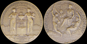 FRANCE: Bronze commemorative medal for the Election of Raymond Poincare (1913). Two draped women on either side of a ballot box with the buildings of ...