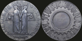 FRANCE: Silver medal (1946) with figures of Commerce and Industry and inscription "CHAMBER DE COMMERCE DE PARIS" on obverse. Radiant star-burst behind...