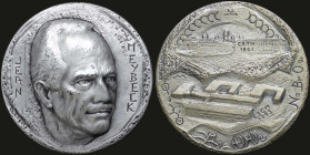 FRANCE: Commemorative medal (1975) for Jean Meybeck. Head of Jean Meybeck on obverse. View of the ESCM (1965) and CRTM (1961) buildings on reverse. En...