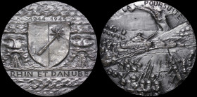 FRANCE: Silver (0,950) commemorative medal, part of the "Rhine & Danube" series (1976). Shield between two masks representing the two rivers Rhine and...