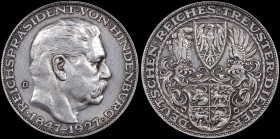 GERMANY: Silver medal for the 80th Anniversary (1847-1927) of Birth of Paul von Hindenburg. Head of Paul von Hildenburg facing right on obverse. Coat ...