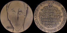 ISRAEL: Bronze medal (1980) commemorating the 3rd Arthur Rubinstein International Piano Master Competition. Diameter: 60mm. Inside large slab by NGC "...