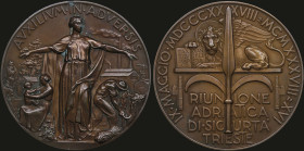 ITALY: Bronze commemorative medal for the Reunion of Adriatic Insurance Companies (1938) in Trieste. Female deity and arms outspread surrounded by sce...