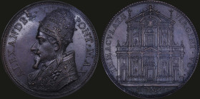 PAPAL STATES / VATICAN: Bronze medal (1662) commemorating the Santa Maria in Campitelli church. Bust of Pope Alexander VII on obverse. Santa Maria in ...