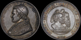 VATICAN: Silver commemorative medal for the Coronation of Pope Pius IX (1846). Bust of Pope Pius IX facing left on obverse. Conjoined bust of Saint Pe...