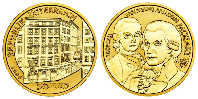 Austria. 50 euro. 2006. (Km-3130). Au. 10,16 g. Great Composers: Mozart. PROOF. ...