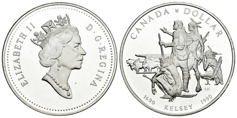 Canada. Elizabeth II. 1 dollar. 1990. (Km-170). Ag. 23,25 g. Henry Kelsey. PROOF...