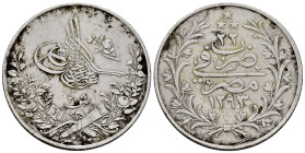 Egypt. Abdul Hamid II (1293-1327 / 1876-1909). 20 qirsh. 1293 H - Year 22 (1896/7). Berlin. W. (Km-296). Ag. 27,65 g. Cleaned. Scratches. VF. Est...35...