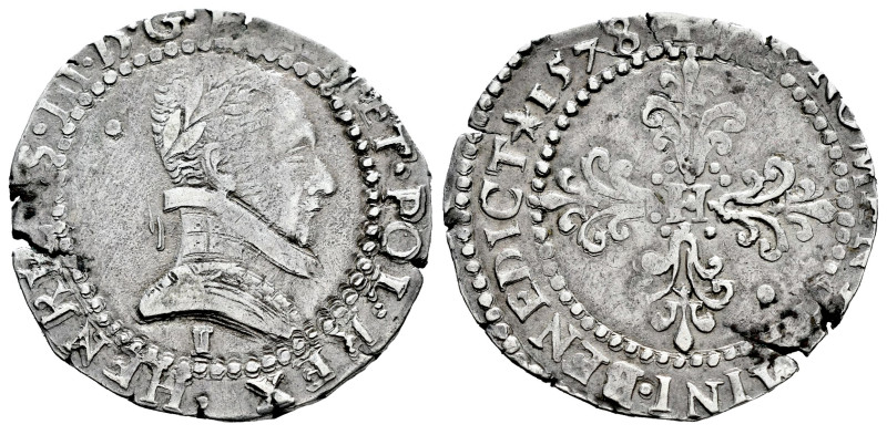 France. Enrique II de Bearn, III de Navarra y IV de Francia. 1/2 franc. 1578. Li...