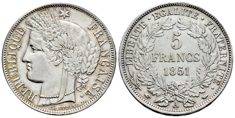 France. II Republic. 5 francs. 1851. Paris. A. (Km-761.1). (Gad-719). Ag. 24,97 ...