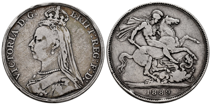 Great Britain. Victoria Queen. 1 crown. 1889. (Km-765). (S-3921). Ag. 27,76 g. N...