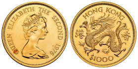 Hong Kong. Elizabeth II. 1000 dollars. 1976. (Km-40). Au. 16,07 g. Year of the Dragon. Lunar Series. Mintage: 6.911. Mint state. Est...700,00. 

Spa...