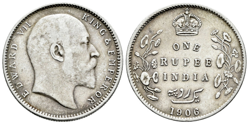 British India. Edward VII. 1 rupee. 1906. Calcutta. (Km-508). Ag. 11,55 g. VF/Ch...