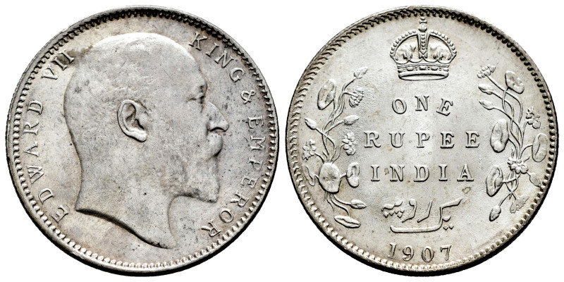 British India. Edward VII. 1 rupee. 1907. Bombay. (Km-508). Ag. 11,67 g. It reta...