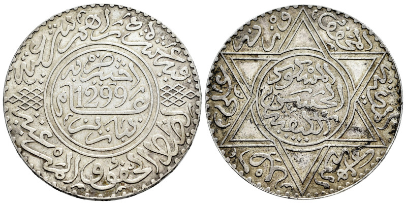 Morocco. Moulay Al-Hasan I. 10 dirhams. 1299 H. Paris. (Km-Y#8). Ag. 29,04 g. Al...