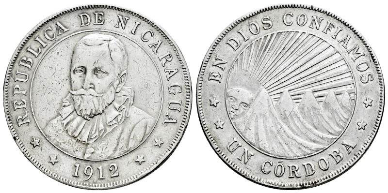 Nicaragua. 1 cordoba. 1912. (Km-16). Ag. 24,67 g. Nicks on edge. Cleaned. Choice...