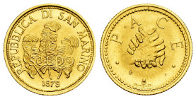 San Marino. 1 scudo. 1979. (Km-99). Au. 3,00 g. Mint state. Est...150,00. 

Spanish Description: San Marino. 1 scudo. 1979. (Km-99). Au. 3,00 g. SC....