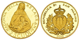 San Marino. 2 Scudi. 2000. (Km-409). Au. 6,45 g. PROOF. Est...300,00. 

Spanish Description: San Marino. 2 Scudi. 2000. (Km-409). Au. 6,45 g. PROOF....