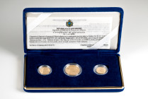San Marino. 1/2, 1 scudo and 2 scudi. 2001. R. (Km-424/431). (Fried-86/88). Au. 11,28 g. In a box and with offical certificate. PROOF. Est...500,00. ...