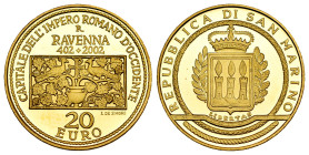 San Marino. 20 euros. 2002. (Km-460). Au. 6,45 g. 1600th Anniversary of Ravenna. PROOF. Est...300,00. 

Spanish Description: San Marino. 20 euros. 2...
