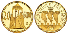 San Marino. 20 euros. 2003. (Km-455). Au. 6,44 g. PROOF. Est...300,00. 

Spanish Description: San Marino. 20 euros. 2003. (Km-455). Au. 6,44 g. PROO...