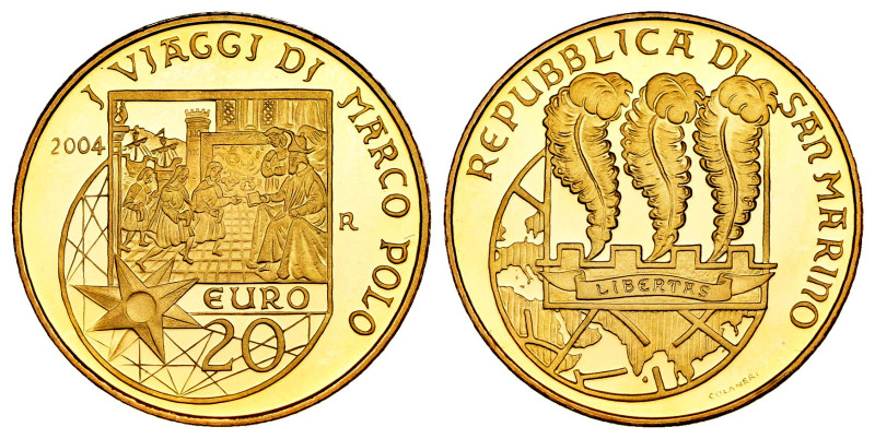 San Marino. 20 euros. 2004. (Km-465). Au. 6,45 g. PROOF. Est...300,00. 

Spani...