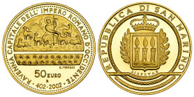 San Marino. 50 euro. 2002. (Km-461). Au. 16,08 g. PROOF. Est...750,00. 

Spanish Description: San Marino. 50 euros. 2002. (Km-461). Au. 16,08 g. PRO...